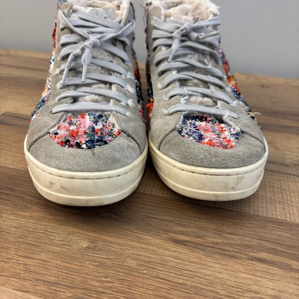 P448 Faux Fur Multicolor High Top Suede Sneakers Women’s - Picture 5 of 11